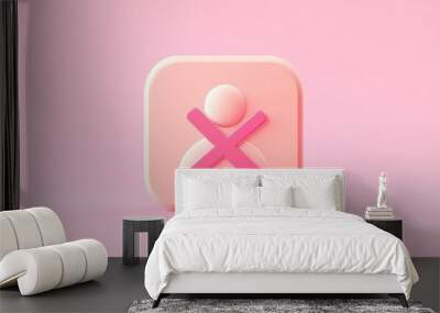 3D pink icon with a red cross over a person. Wall mural