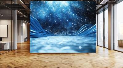 Abstract blue waves with starry night sky background. Wall mural