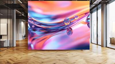 Abstract close-up of vibrant blue and purple liquid with orange and pink reflections. Wall mural