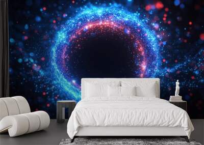 Abstract glowing blue and red ring of particles with black center. Wall mural