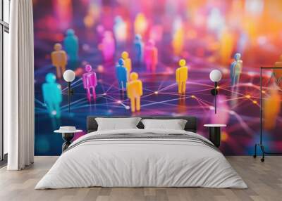 Abstract Network Connection with Colorful Figures. Wall mural