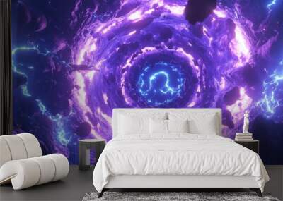 Abstract purple and blue swirling energy portal with lightning. Wall mural