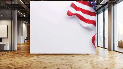 american flag lying on white background top view mock up overhead flatlay copy space happy independence day 4th july memorial day celebration Wall mural