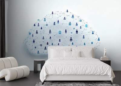 Cloud computing with network of connected people, data, and technology icons. Wall mural