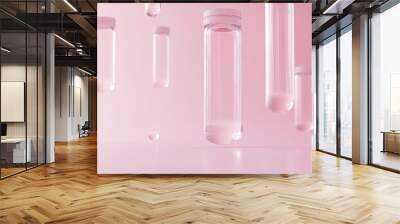 Floating glass tubes on a pink background. Wall mural