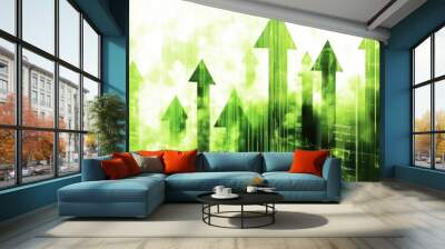 Green arrows pointing up, symbolizing growth and success. Wall mural