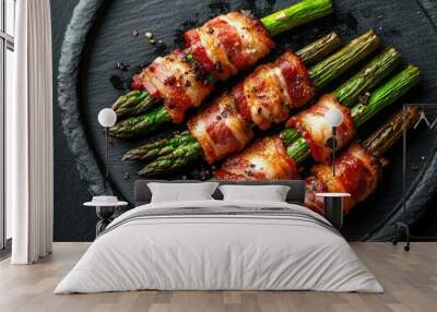 Grilled Asparagus Wrapped in Bacon. Wall mural