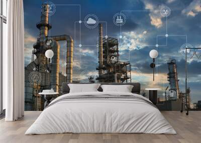 Petrochemical industry on sunset. Wall mural