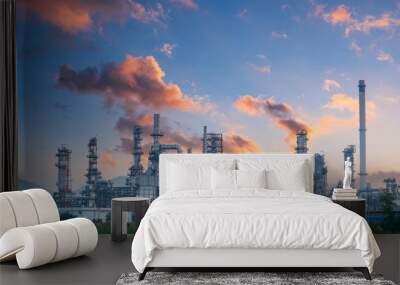 Petrochemical industry with Twilight sky. Wall mural