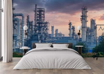 Petrochemical industry with Twilight sky. Wall mural