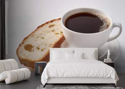 A cup of delicious coffee and slice of bread Wall mural