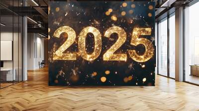 2025, New Year's greeting banner, 2025 year of luminous numbers, New Year's card	 Wall mural