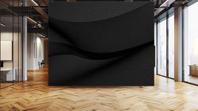 Black abstract background design. Modern wavy line pattern (guilloche curves) in monochrome colors. Premium stripe texture for banner, business background. Dark horizontal vector template Wall mural