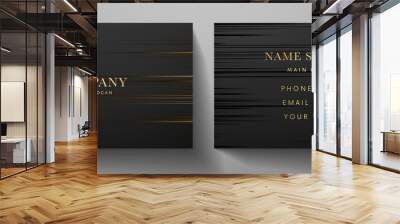 Business card with luxury line pattern in gold, black color on black background. Formal premium template for invitation design, Gift card, voucher or luxe name or credit card Wall mural