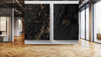 Contemporary cover design set. Art pattern with gold splash paint, old cracked texture, smudge on black background. Artistic vector collection for notebook, flyer template, luxe grunge poster Wall mural