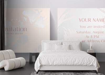 Invitation card with luxury marble texture in white color. Elegnat premium background template for invite design, prestigious Gift card, voucher or luxe name card Wall mural