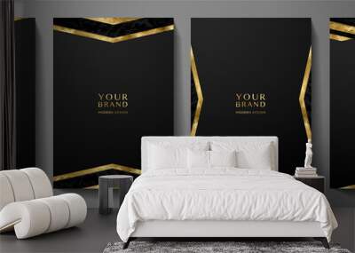 Modern black cover design set with gold geometric lines (triangle). Luxury creative premium pattern backdrop. Formal vector background template for business brochure, certificate, diploma, invite Wall mural