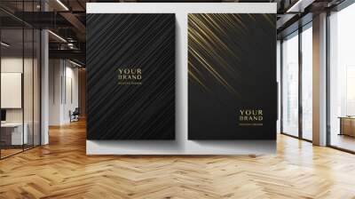 Modern black stripe cover design set. Luxury creative gold dynamic diagonal line pattern. Formal premium vector background for business brochure, poster, notebook, menu template  Wall mural