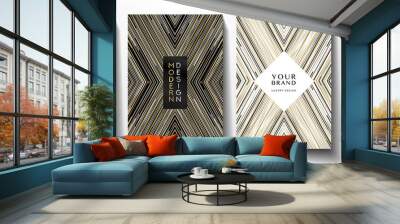 Modern cover design set. Luxury creative line pattern in black, gold, silver and white colors. Vector layout useful for notebook cover, poster, brochure template Wall mural