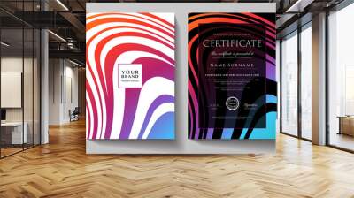 Modern creative rainbow cover design set.  Abstract wavy colorful line pattern (curves) on black background. Creative stripe vector collection for vertical certificate, brochure template, booklet page Wall mural