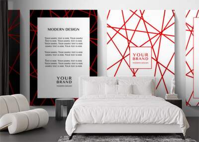 Modern premium red and black cover design set. Luxury polygon line pattern (triangle texture) background useful for menu cover, business poster, luxury brochure template Wall mural