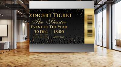 Premium black and gold ticket template design. Shimmery luxury background with abstract golden dots pattern. Useful for VIP invite, any festival, party, theater, event or entertainment show Wall mural