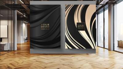 Premium cover design set. Wavy background with line pattern (wavy curves). Luxury vector in black, gold colours for business background, sport brochure template, planner, flyer a4, music poster Wall mural