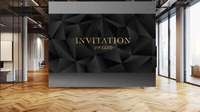 Premium invite VIP card template with black polygon background. Deluxe geometric poly pattern (triangle texture). Rich holiday design useful for invitation event, luxury gift certificate, voucher Wall mural