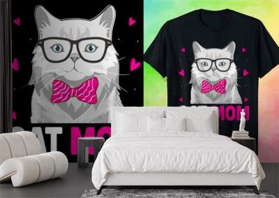 Cat mom .Vector Print T-Shirt Design Wall mural