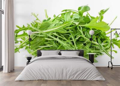 A pile of green fresh rucola or arugula leaf isolated on white background Wall mural