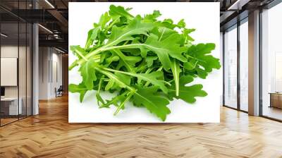 A pile of green fresh rucola or arugula leaf isolated on white background Wall mural