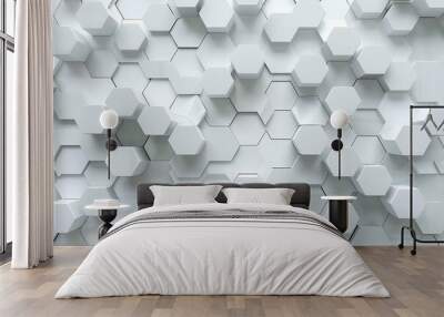 Abstract 3d rendering of white hexagons background Wall mural