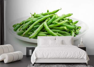 Green beans in a white plate on a light background Wall mural