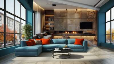 Modern living room with a panoramic view Wall mural