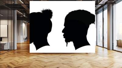 Silhouettes of African American men part 7, profile with various hairstyles, contour on white background. Vector illustration Wall mural