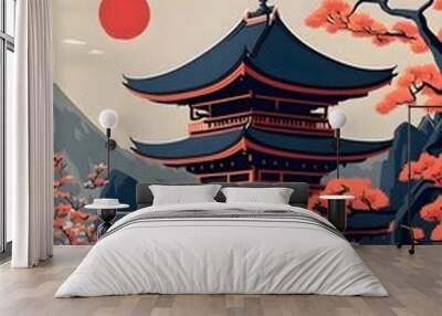 japanese temple in the morning Wall mural