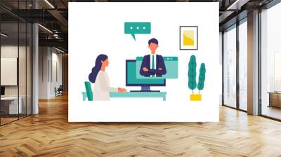 Concept for remote work, online class, teleconference. Vector illustration of people having communication via telecommuting system. Wall mural