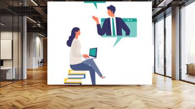 Concept for remote work, online class, teleconference. Vector illustration of people having communication via telecommuting system. Wall mural