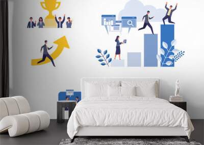 Metaphor of business process, accomplish, strategy. Flat design vector illustration of business people. Concept for goal achievement.  Wall mural