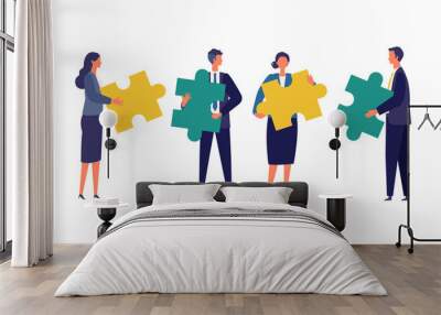 Metaphor of teamwork, cooperation, partnership. Flat design vector illustration of business people. Wall mural