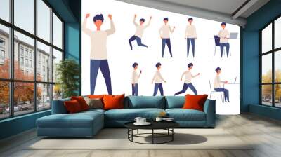 Set of man in different poses. Businessman working character design set. Vector illustration in flat style. Wall mural