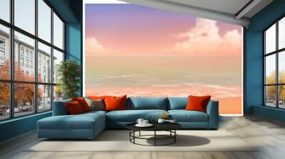 Vector illustration of tropical beach in sunset. Hand painted watercolor background. Wall mural