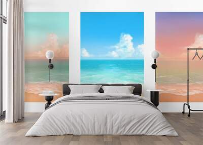 Vector illustrations of tropical beach in various scenes. Hand painted watercolor background. Wall mural