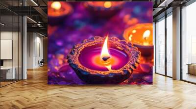 Diwali festival bacground, high detail on oil lamp. Oil lamp is forground Wall mural