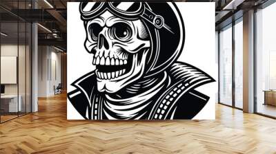 vintage-monochrome skull rider vector and shilloute. Wall mural