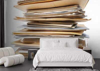 stack of papers and files isolated on transparent background. png Wall mural