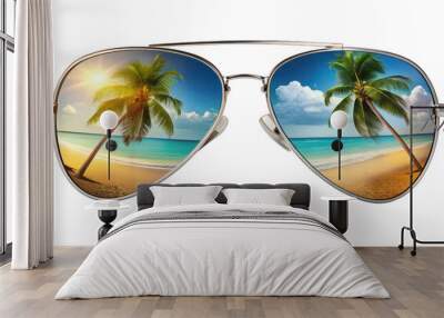 sunglasses with the beach reflection isolated png Wall mural