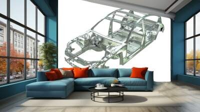 3D render of metalic car body frame isolated on white Wall mural