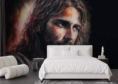 A color painting of Jesus Christ. generative AI Wall mural