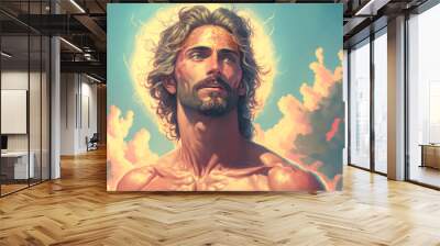 Jesus painted portrait. AI generated  Wall mural